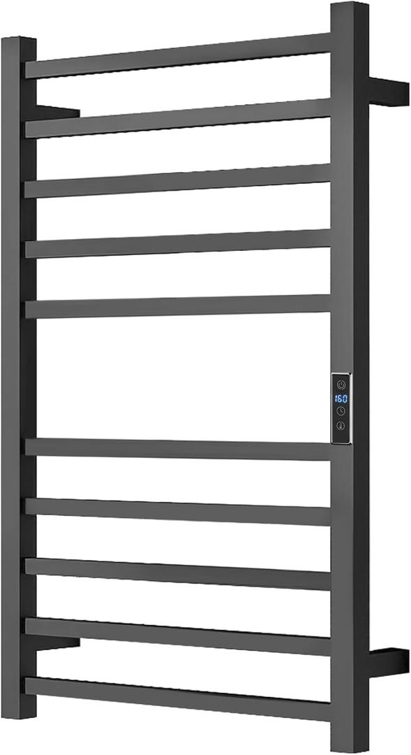 Heated Towel Racks for Bathroom, Wall Mounted Electric Towel Warmer Racks with Timer & Temperature Control, 10 Bar Stainless Steel Towel Heater for Bathroom, Matte Black, Plug-in