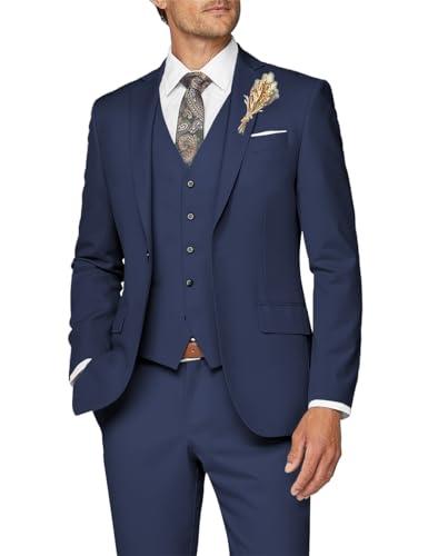 Wangyue Men Suit 3 Piece Suits for Men Wedding Groom Slim Fit Formal Navy Suit Business, M