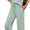 SAMPEEL Two Piece Sets for Women Summer Outfits Lounge Sets Mock Neck Tops Wide Leg Crop Pants Vacation Travel Outfits, M