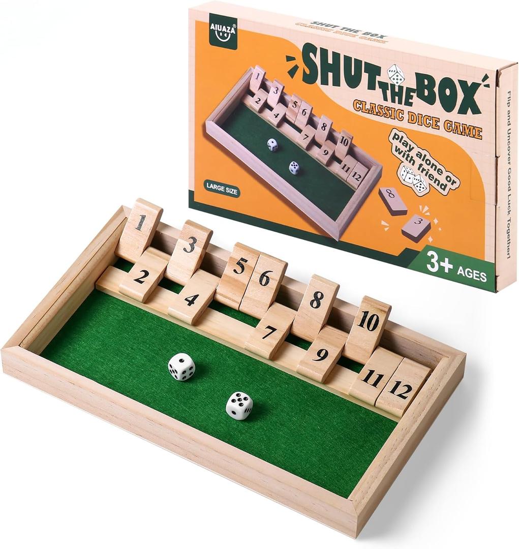 Shut The Box dice Game,Wooden Board Games 2-Person Competitive, Traditional bar, Travel, Family, Fun Math(Large Size)