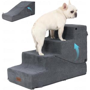 4-Step Dog Stair and Ramp for Small Dogs and Cats, Pet Steps for Bed with Non-Slip Bottom, Grey