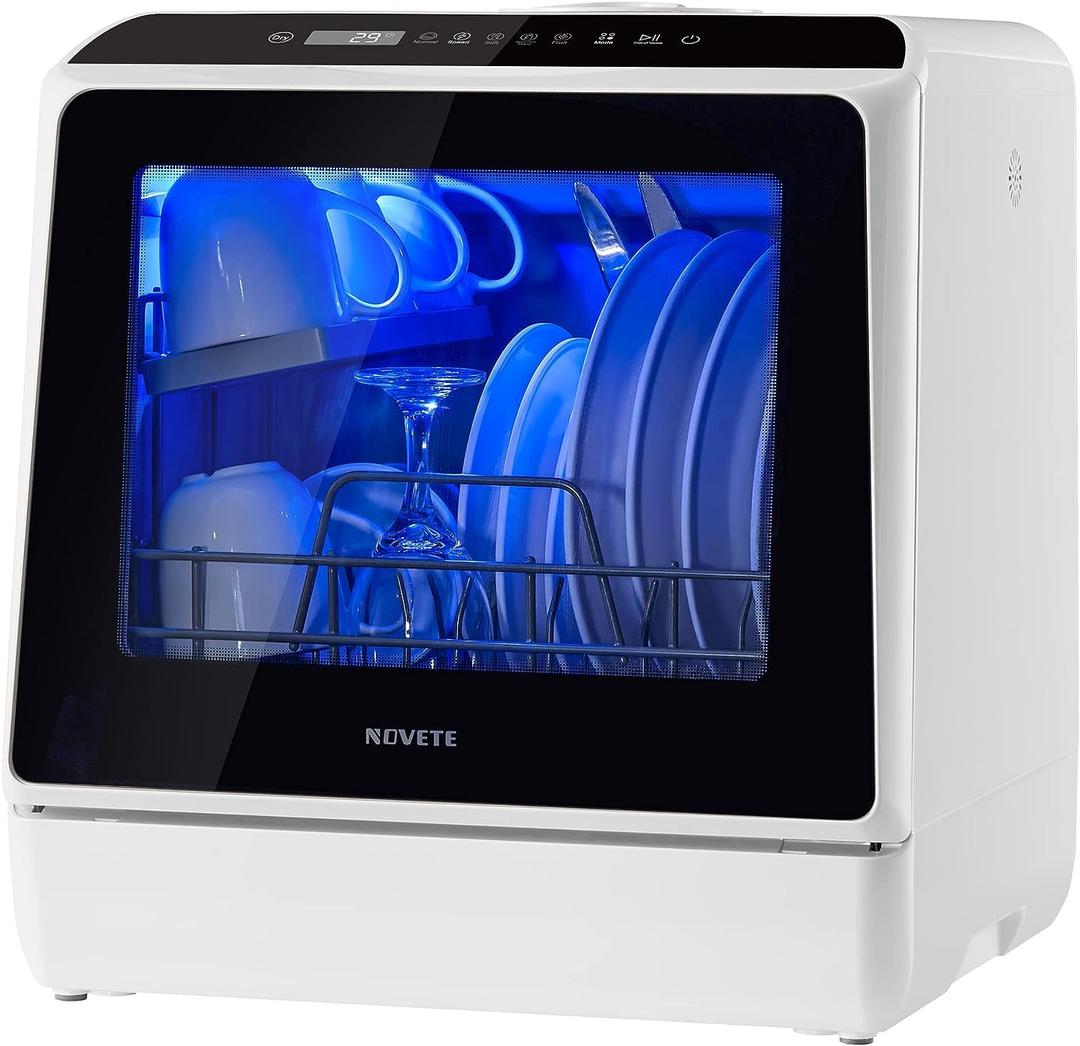 NOVETE Portable Countertop Dishwashers for Small Apartments
Compact Dishwashers with 5L Built-in Water Tank & Inlet Hose, 5 Washing Programs, Baby Care, Air-Dry Function and LED Light