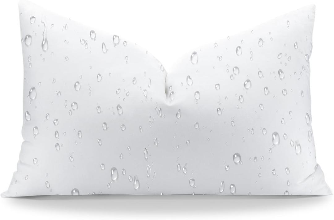 Artscope 12x20 Outdoor Pillow Inserts, Synthetic Down Waterproof Lumbar Throw Pillow Inserts, Soft Decorative Outdoor Pillows for Couch Sofa Bed Patio Furniture (White)