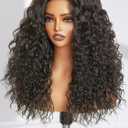 GORGIUS Glueless Curly Lace Front Wig Pre Plucked Middle Part Closure Wig 20 Inch Natural Black Pre Cut Synthetic Curl Wig Upgraded with Premium Human-Hair-Like Fiber