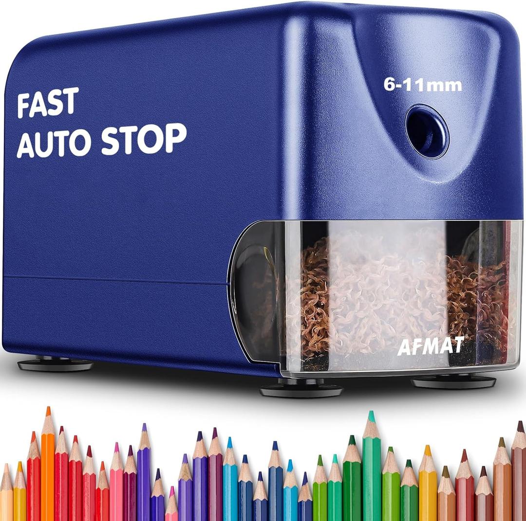 AFMAT Heavy Duty Electric Pencil Sharpener for 6-11mm Colored Pencils, Classroom Pencil Sharpeners for Large Pencils, Auto Stop Pencil Sharpener Plug in, Fast Sharpen in 3s, Sharp Point, PSX3 (Blue)