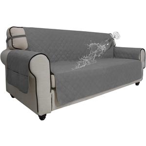 Easy-Going Sofa Slipcover Waterproof Couch Cover for 3 Cushion Couch Sofa Cover Furniture Protector Cover Pets Covers Washable Non-Slip Fabric Pets Kids Children Dog Cat (Sofa, Grey)