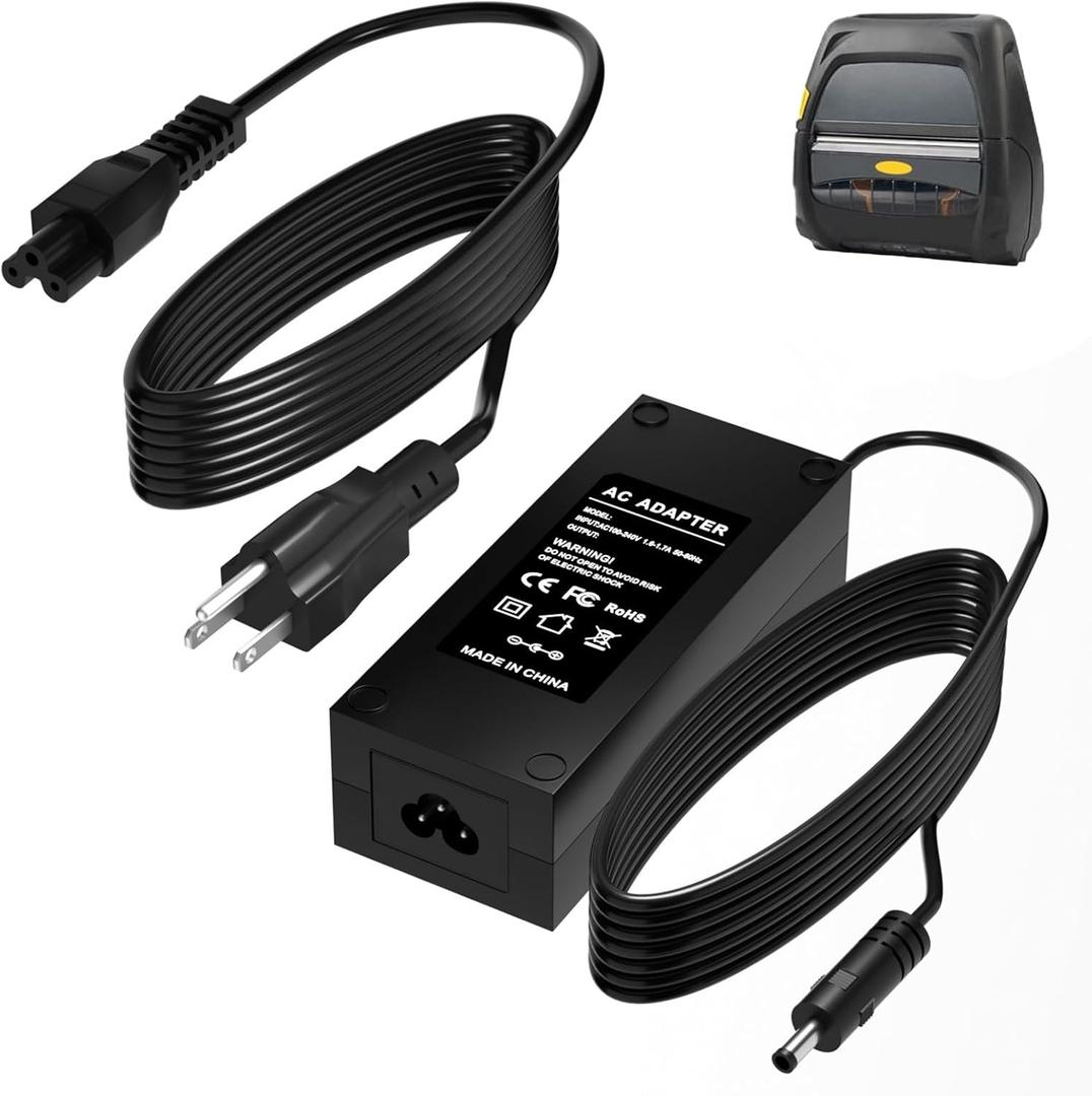 12V Adapter Charger, for Zebra Technologies ZQ510, ZQ500, ZQ520, ZQ600, ZQ610, ZQ620, ZQ630, ZR658, ZR668, QLN320, QLN220, and QLN420 Series Thermal Mobile Printers. FSP048 FSP025 Power Cords.