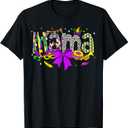 Mama Coquette Bow Mardi Gras Women Mom Mother Carnival T-Shirt (Small, Black)