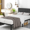 Likelalaso California King Size Bed Frame with Upholstered Headboard, 14 inch Metal Bed Frames, Steel Slat Support, Noise Free, No Box Spring Needed, Easy Assembly, Black/Gray