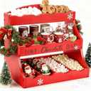 LemonRoad Christmas Hot Chocolate Bar Organizer for Countertop Hot Cocoa Bar Supplies Station 3 Tier Red Wood Storage Box Decorative Chocolate & Cocoa Bars Organizer Gifts for Xmas Holiday Party Decor