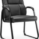 Sweetcrispy Waiting Room Guest Chair, Stationary Office Reception Chairs No Wheel, Comfy Padded Arms and Seld Base, for Conference Room Lobby Home Computer Desk Bedroom Elderly, Deep Black