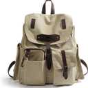 Vintage Canvas Backpack for Men & Women, Durable Large Capacity Rucksack Fits 15.6 inch Laptop, Multi Compartment Casual Daypack for Work, College, Travel & Hiking  Khaki