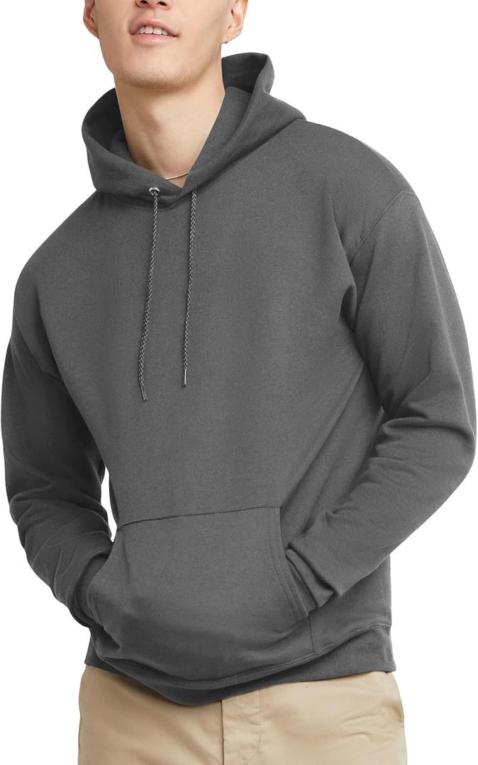 Hanes EcoSmart Hoodie, Midweight Fleece, Pullover Hooded Sweatshirt for Men (Gray, M)
