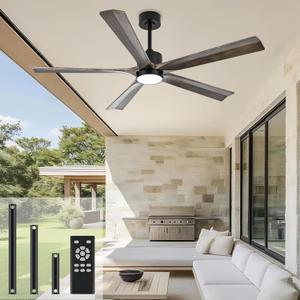 heimo 60 Inch Wood Outdoor Ceiling Fan with Light and Remote for Patios Living Room Bedroom Office 5 Blades Dc Motor Modern Farmhouse Exteriors Wooden Ceiling Fans with Dimmable Light(Grey) (Gray)
