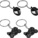 4 PCS Motorcycle Helmet Keychain, Creative Motorcycle Keychain Helmet Key Fob, 3D Metal Motorbike Keyring for Men (Black)