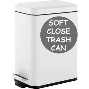Homie Soft Close, Slim Trash Can 3.2 Gallon with Anti - Bag Slip Liner and Lid, Use as Mini Garbage Basket, Slim Dust Bin, or Decor in Bathroom, Restroom, Kitchen, or Bedroom (Shiny White)