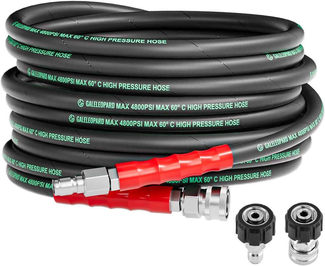 3/8" Pressure Washer Hose 25FT 4800PSI with 3/8 Inch Quick Connect, Kink Resistant Industry Grade Steel Wire Braided, Wear Resistant Power Washer Hose with M22 14mm Adapter