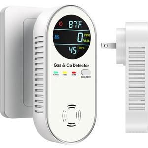 NICGOL 4-in-1 Upgraded Natural Gas Detector & Carbon Monoxide Detectors - Carbon Monoxide Detectors Plug in - Natural Gas, Propane, Co Detector, Temperature & Humidity Detectors for Home, RV (White)