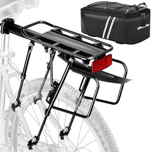 YONTUO Rear Bike Rack with Bag,310 LB Capacity Solid Bearings Bike Cargo Rack & Large Size Reflective,Quick Release Mountain Road Bicycle Rear Racks,Universal Bike Luggage Touring Carrier Rack,BCR06V2