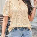 Summer Womens Tops Floral Lace Embroidered Blouses Ruffled Stand Collar Shirts Casual Short Sleeve Clothes Trendy (XL)