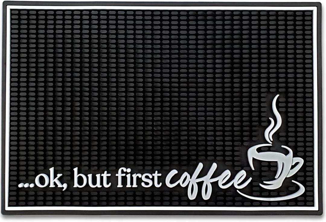 New Mungo Coffee Bar Mat  Ok But First Coffee  Spill-Proof PVC Coffee Station Mat, Non-Slip Countertop Protector 18"x12"