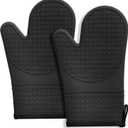 Hovico Silicone Oven Mitts, Heat Resistant 500F Kitchen Mitts 2PCS, 11.6" BPA-Free Soft Baking Gloves, Non-Slip Grip Oven Gloves with Soft Cotton Lining for Kitchen Cooking Baking BBQ - Black