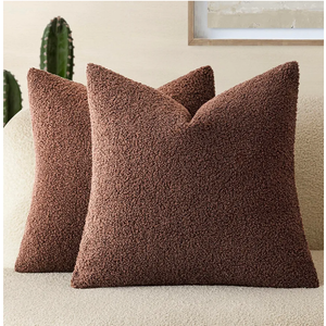 Foindtower Pack of 2, Curly Faux Fur Decorative Throw Pillow Covers Soft Fuzzy Plush Cushion Case with Zipper Cozy Pillowcase for Home Living Room Couch Bed Sofa 18 x 18 Inch,Red Brown