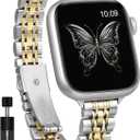 Moolia Slim Metal Band Compatible with Apple Watch Band 42/41/40/38/46/45/44/49mm Modern Design Elegant Luxury Women Replacement Bracelet for iWatch Series 11 10 9 8 7 6 5 4 3 2 1 SE/Ultra(1/2/3) (Silver/Gold Girlfriend)