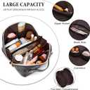 Initial Makeup Bag Large Capacity Travel Cosmetic Bag for Women PU Leather Open Flat Toiletry Bag with Handle and Divider Personalized Gifts for Women (Black A)