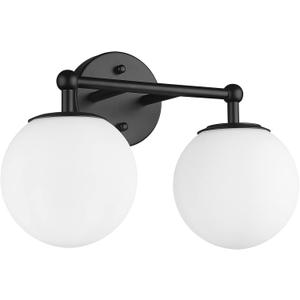 Black Vanity Light, 2 Light Black Modern Bathroom Light Fixtures Over Mirror with White Milk White Globe Glass Shade for Bathroom