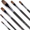 Golden Maple Red Sable Paint Brushes Flat Set of 6 Long Handle Paint Brushes in Assorted Sizes for Watercolor and Acrylics for Students and Professionals