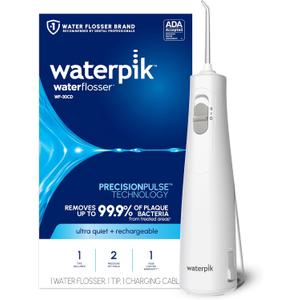 Waterpik Cordless 1100 Rechargeable Portable Water Flosser for Teeth Cleaning and Flossing, Travel, Braces Care, Healthier Gums, Waterproof for Shower, ADA Accepted, WF-30CD White
