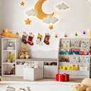CHOEZON 66.9" Kids Bookshelf with Reading Nook, 3-in-1 Kids Bookcase with Cushion and Sling Shelf, Toy Chest Storage with Fabric Drawers, Reading Nook for Kids, for Playroom, Nursery, White MCW08WB, 66.9"L x 11.8"W x 30.4"H