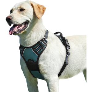 Eagloo Dog Harness for Large Dogs, No Pull Service Vest with Reflective Strips and Control Handle, Adjustable and Comfortable for Easy Walking, No Choke Pet Harness with 2 Metal Rings, Dark Green, L