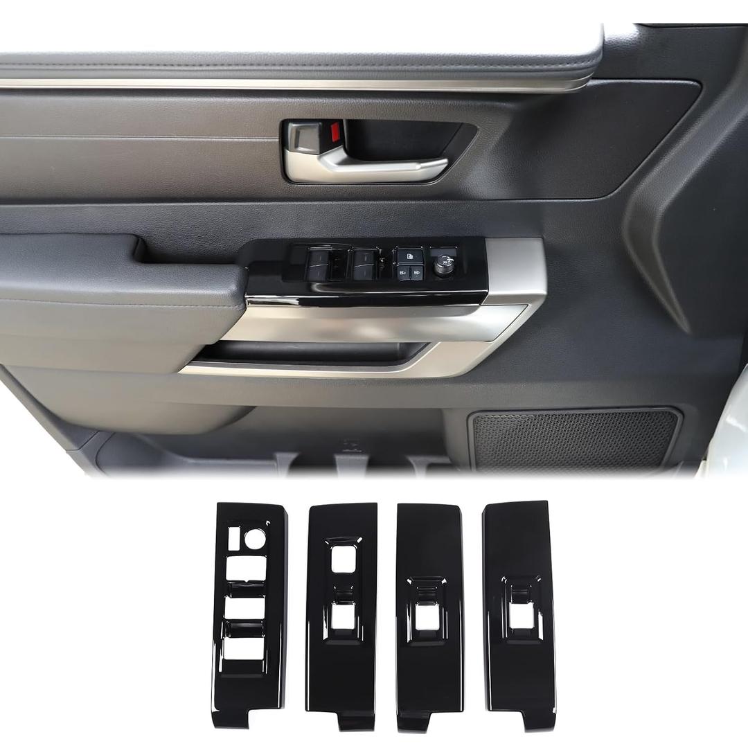Aunginsy Car Door Window Glass Lift Button Panel Trim Cover Compatible with Toyota Tundra/Sequoia 2022-2025 Car Front and Rear Doors Armrest Window Control Switch Decorative Frame Sticker Accessories (Piano Black(B))