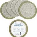 The Fine Living Co. Braided Cotton Placemats (Set of 6, 13.5 Inches), Washable Anti-Slip Heat Resistant Mats, Boho Woven Round Table Mats for Summer Table Decor, Kitchen and Dining (Green)