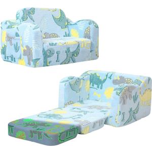 MeMoreCool Toddler Chair  Convertible Glowing Dinosaur Flip-Out Kids Sofa | 13 Years | Soft Foam Couch for Playroom, Reading & Relaxing | Fold-Out Lounge Seat with Washable Cover