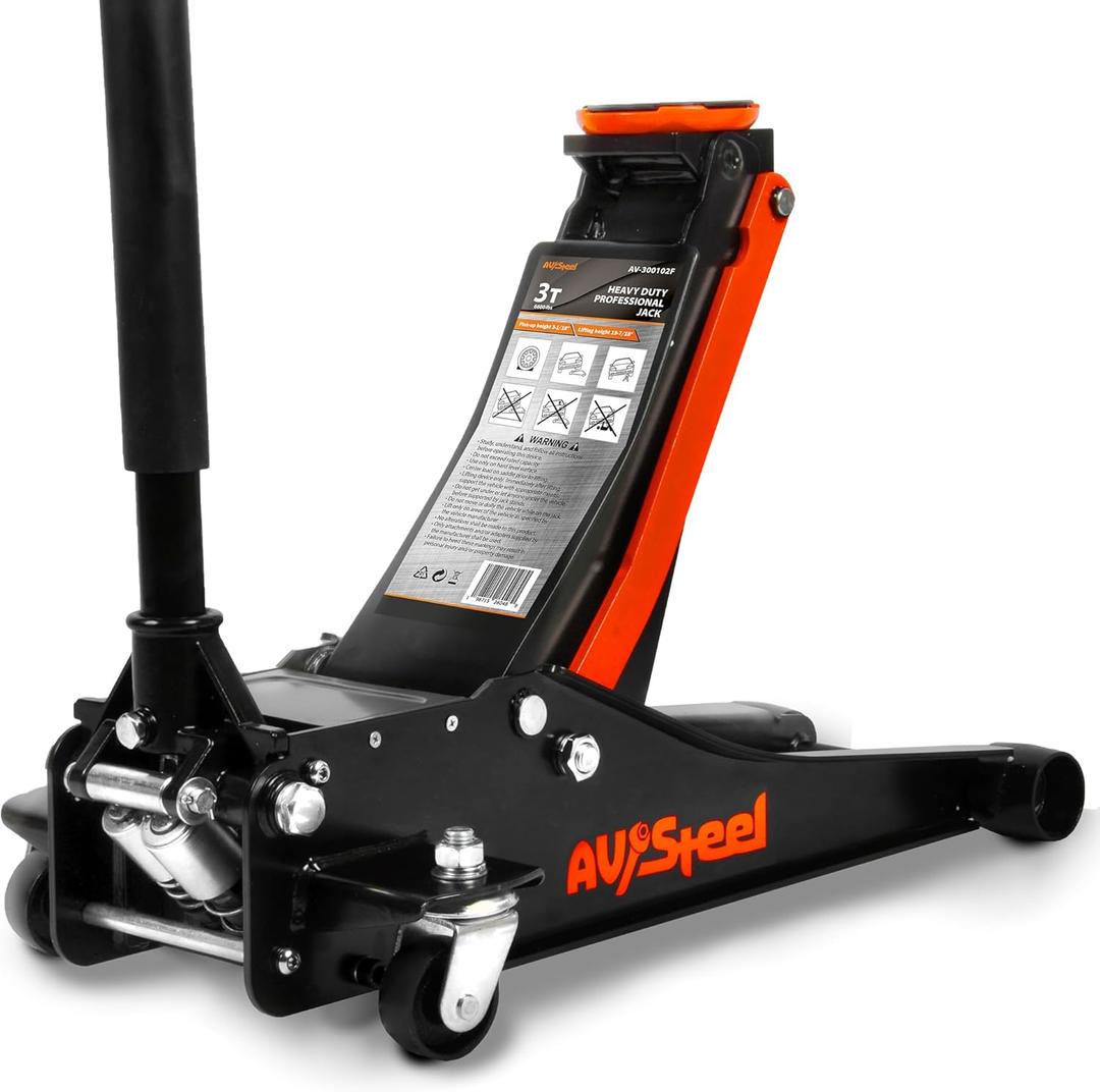 AV Steel Low Profile Floor Jack 3 Ton (6600 lbs), Heavy Duty Hydraulic Jack for Car, Heavy-Duty Floor Jack with Dual Pistons Quick Lift Pump, Car Floor Jack with Lifting Range 3-1/8'' to 19-7/8''