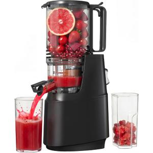 Cold Press Juicer, Juicer Machines with 5.3" Wide Feed Chute, Slow Masticating Juicer for High Yield with Whole Fruits and Vegetables (Black)