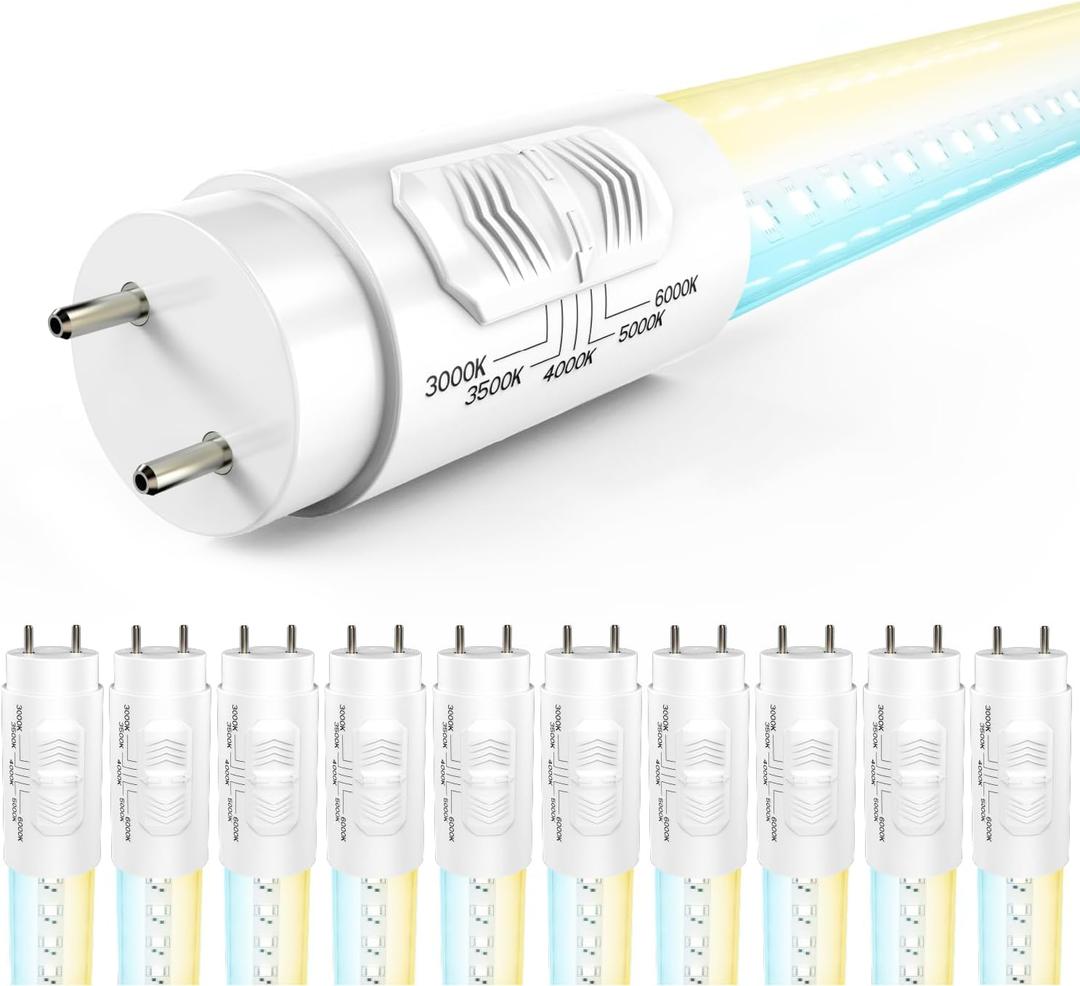 Sunco 10 Pack T8 LED Bulbs 4 Foot, LED Fluorescent Tube Replacement, 4ft LED Tube Light, Ballast Bypass, 18W, 2200 LM, Selectable CCT 3000K/3500K/4000K/5000K/6000K, Single Ended Power, Clear Lens UL.