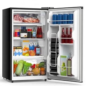 DUMOS 3.2 Cu.Ft Mini Fridge with Freezer, Single Door Refrigerator with Adjustable Thermostat, Compact Small Fridge for Bedroom, Office, Dorm, Silver Single Door