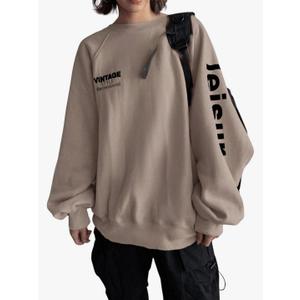 WDIRARA Women's Letter Graphic Oversized Sweatshirt Vintage Long Sleeve Pullover Tops XL