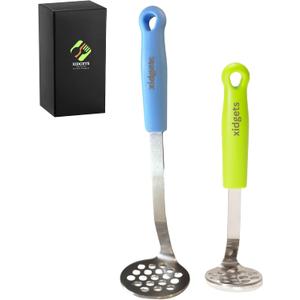 Mini & Medium Masher Box Set. Avocado & Small Potato Mashers. Heavy Duty, Stainless Steel, Dishwasher Safe. Ideal Kitchen Utensils. Compact & Durable. Kitchen Essentials. (Sky Blue/ Zippy Green)