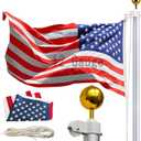 iElyiEsy 12 Gauge 20FT Heavy Duty Flag Pole with Aluminum Ball,Extra Thick Aluminum Flagpole Kit for Outside House In Ground, 120MPH Wind Tested,3'5' American Oxford Embroidery Flag,Silver
