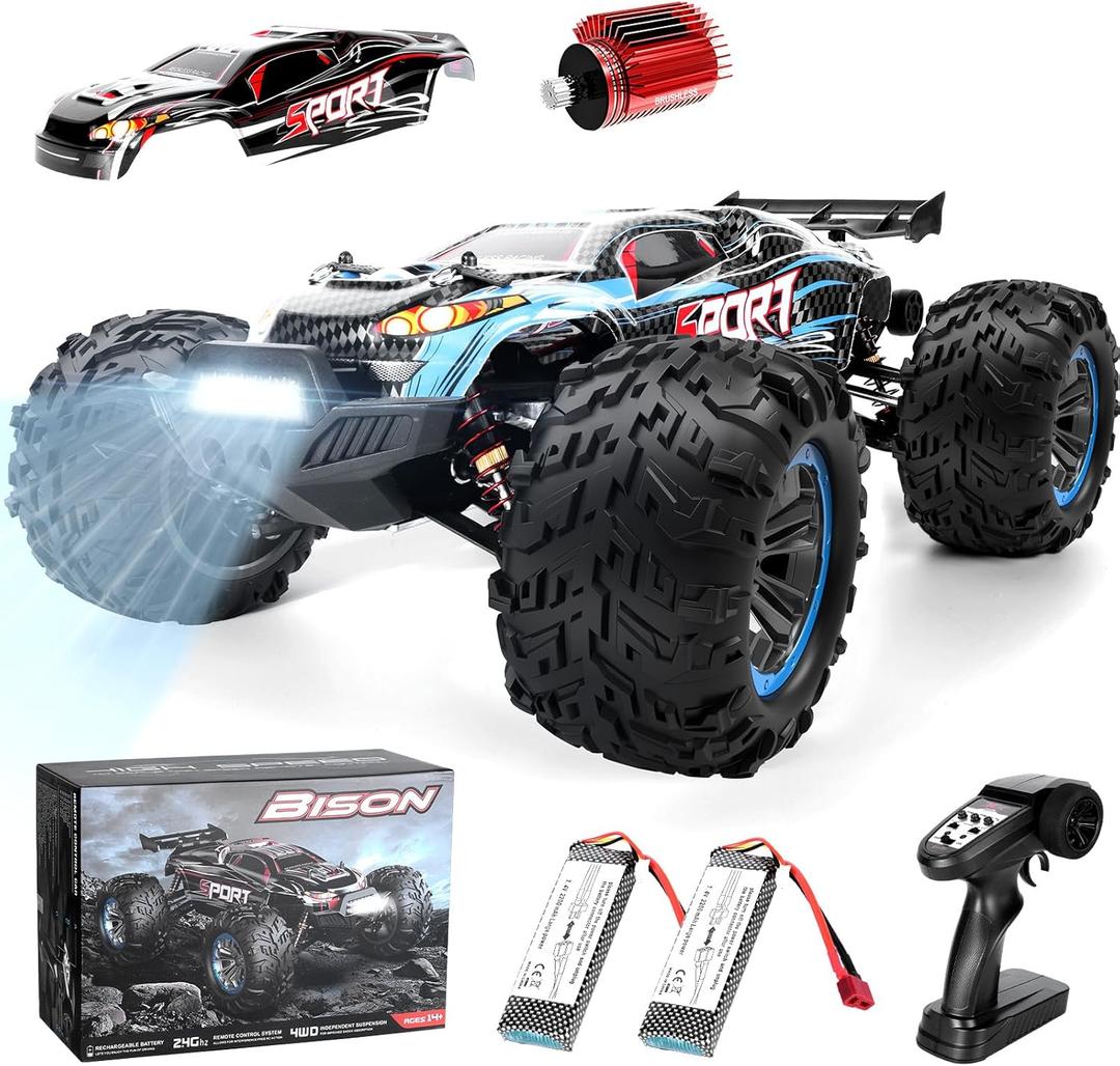 Brushless RC Buggy 1/10 4X4 RTR All Terrains RC Truck, High Speed 4WD Remote Control Off-Road RC Drift Car, Electric Car Gift for Adults Boys, 2pcs 2200 mah Batteries