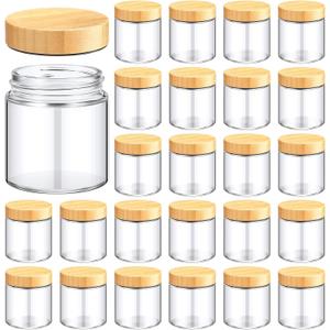 Norme 24 Pcs 8 oz Glass Jars with Lids Empty Small Glass Containers and Inner Liners Reusable Cosmetic Jars Round Airtight Bottles with Plastic Woodgrain Lids for Travel