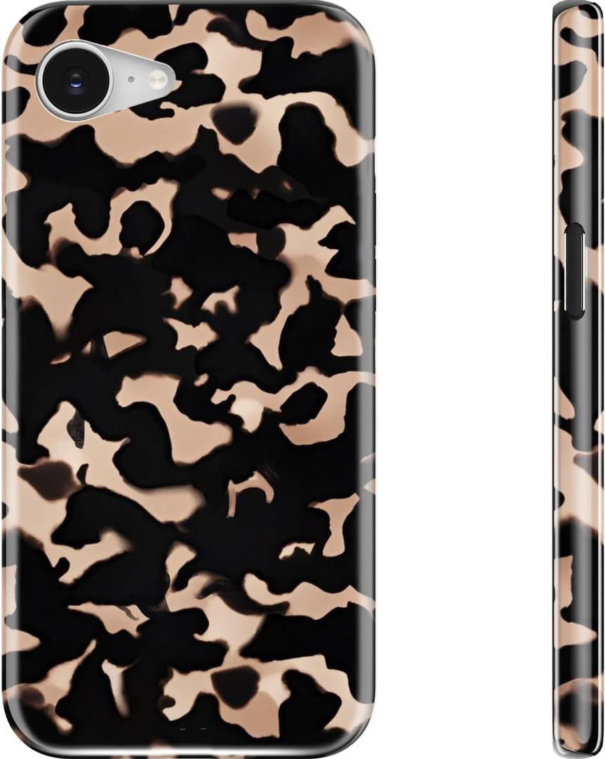DEENAKIN for iPhone 16e Case Cute,Aesthetic Tortoise Shell Phone Case, Compatible with Magsafe, Cheetah Leopard Print Brown Turtle Amber Magnetic Slim Shockproof Protective Women Girl Men Cover