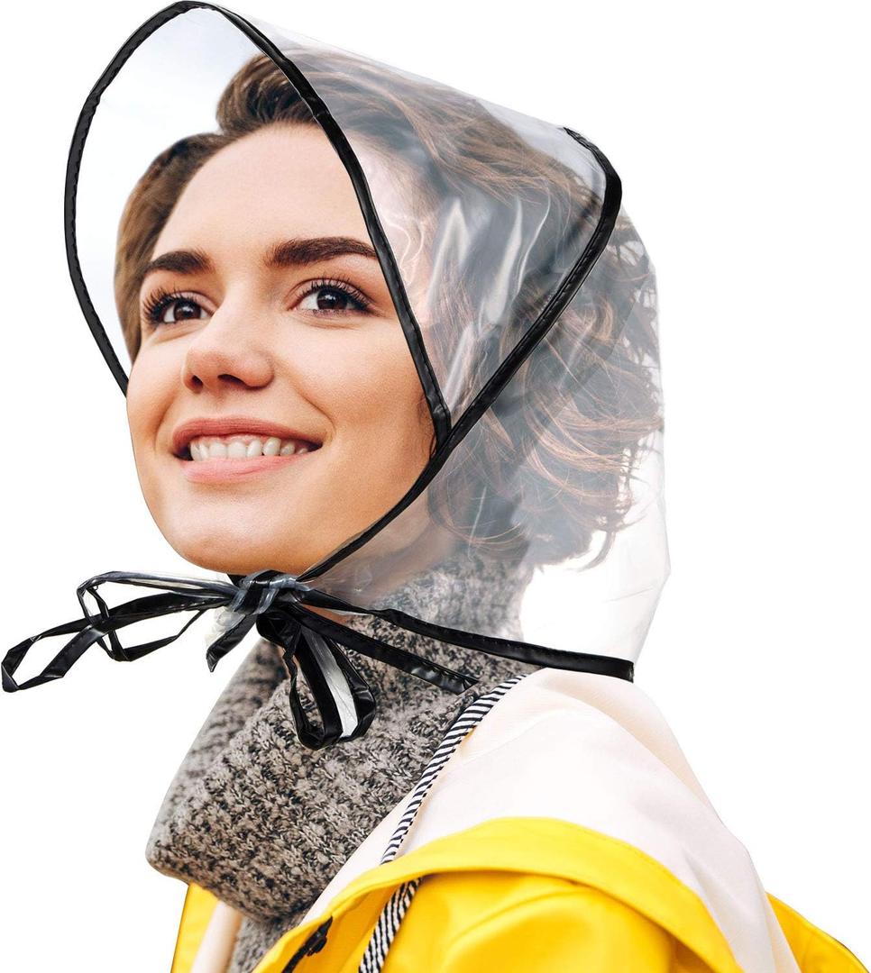 SATINIOR 6 Pcs Women's Rain Bonnet with Visor Clear Waterproof Plastic Rain Bonnet Hat for Women Female (Black Edge)