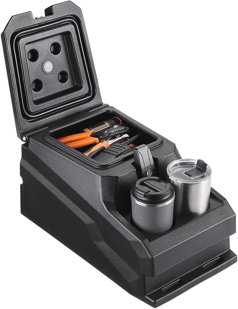 KEMIMOTO UTV Center Console Armrest Storage Box Compatible with 2017-2026 Can AM Defender & Max HD5/7/8/9/10 Universal Fit Bench Seat Console with 2 Cup Holders