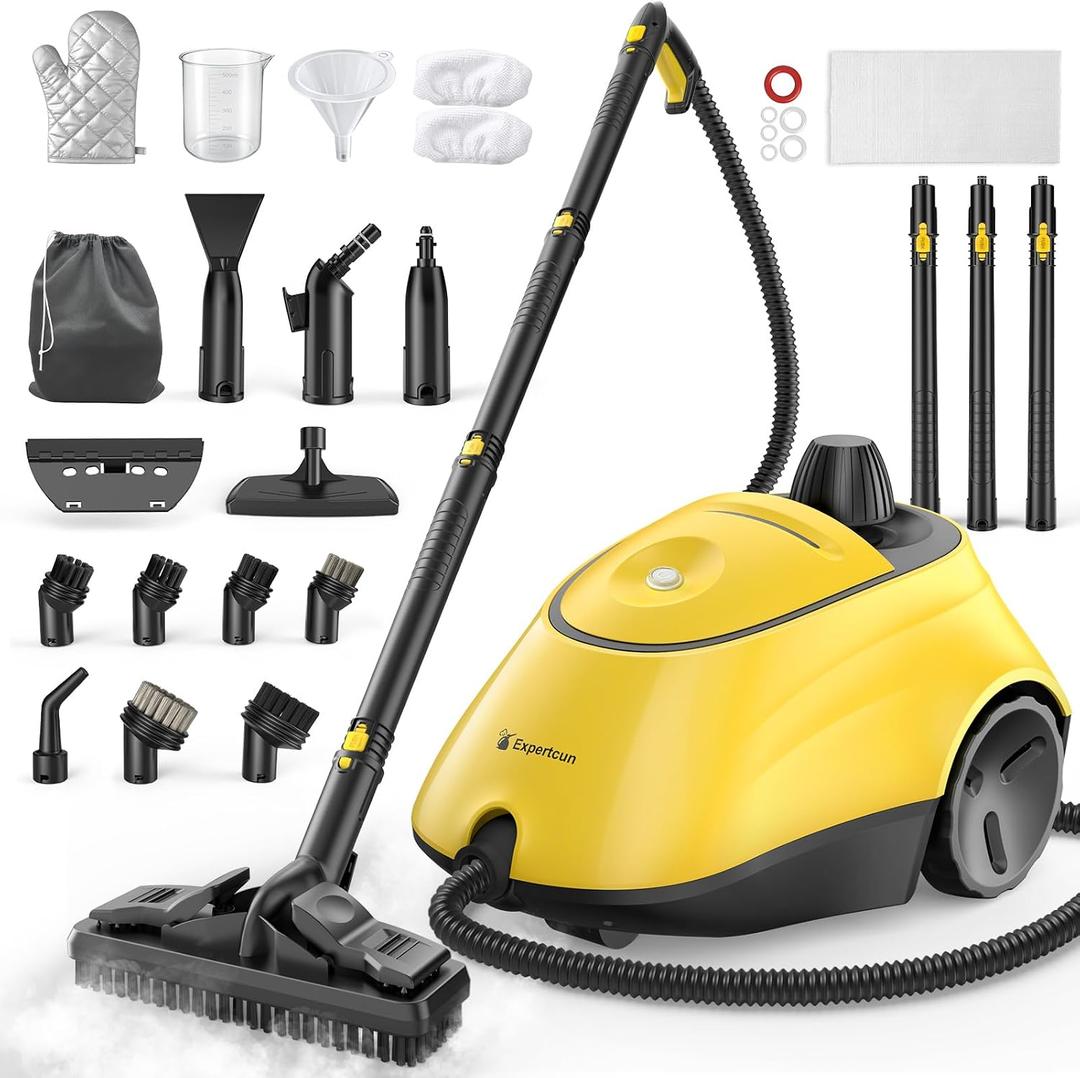 Heavy Duty Steam Cleaner, 1500W High-Temperature Mop with 26 Accessories, 1.4L Portable Tank, Chemical-Free Cleaning for Floors, Tiles, Cars & More, Child Lock for Safety, Easy Operation（Yellow)